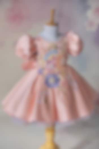 Peach Bridal Satin Floral Embroidered Dress For Girls by Ruchikalathlabel at Pernia's Pop Up Shop