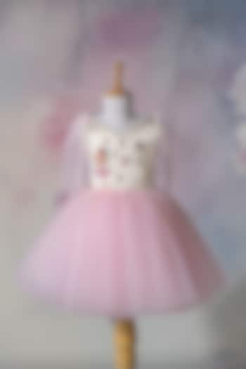 Off-White Bridal Satin & Net Hand Embroidered Tie-Up Dress For Girls by Ruchikalathlabel at Pernia's Pop Up Shop