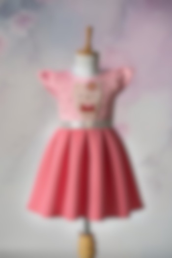 Pink Scuba & Neoprene Embroidered Dress For Girls by Ruchikalathlabel at Pernia's Pop Up Shop