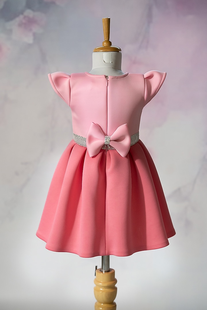 Pink Scuba & Neoprene Embroidered Dress For Girls by Ruchikalathlabel at Pernia's Pop Up Shop