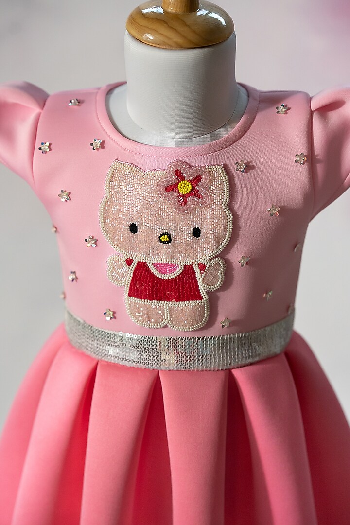 Pink Scuba & Neoprene Embroidered Dress For Girls by Ruchikalathlabel at Pernia's Pop Up Shop