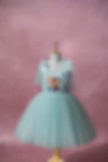 Blue Bridal Satin & Net Hand Embroidered Tie-Up Dress For Girls by Ruchikalathlabel at Pernia's Pop Up Shop