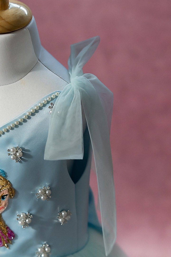 Blue Bridal Satin & Net Hand Embroidered Tie-Up Dress For Girls by Ruchikalathlabel at Pernia's Pop Up Shop