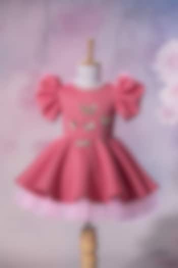 Pink Scuba Hand Embroidered Dress For Girls by Ruchikalathlabel at Pernia's Pop Up Shop