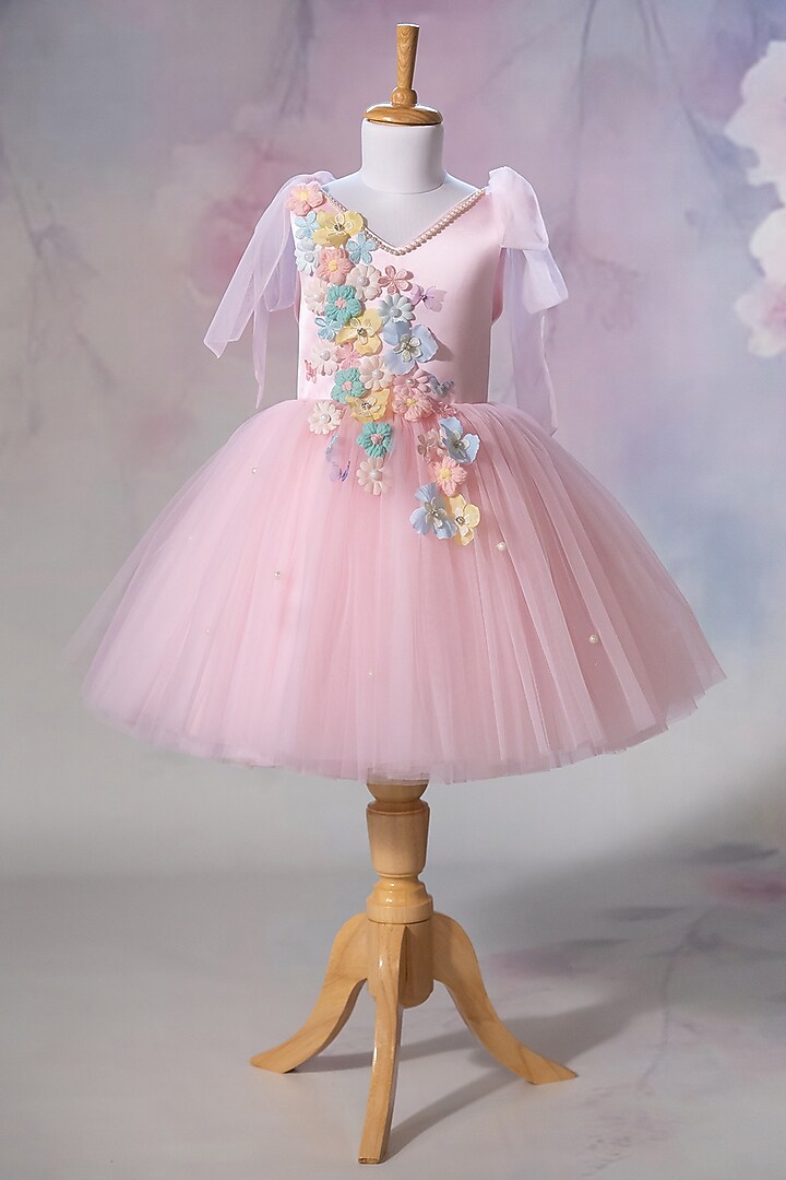 Pink Bridal Satin & Net Embroidered Dress For Girls by Ruchikalathlabel at Pernia's Pop Up Shop