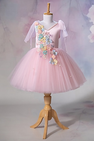 Pink Bridal Satin & Net Embroidered Dress For Girls by Ruchikalathlabel