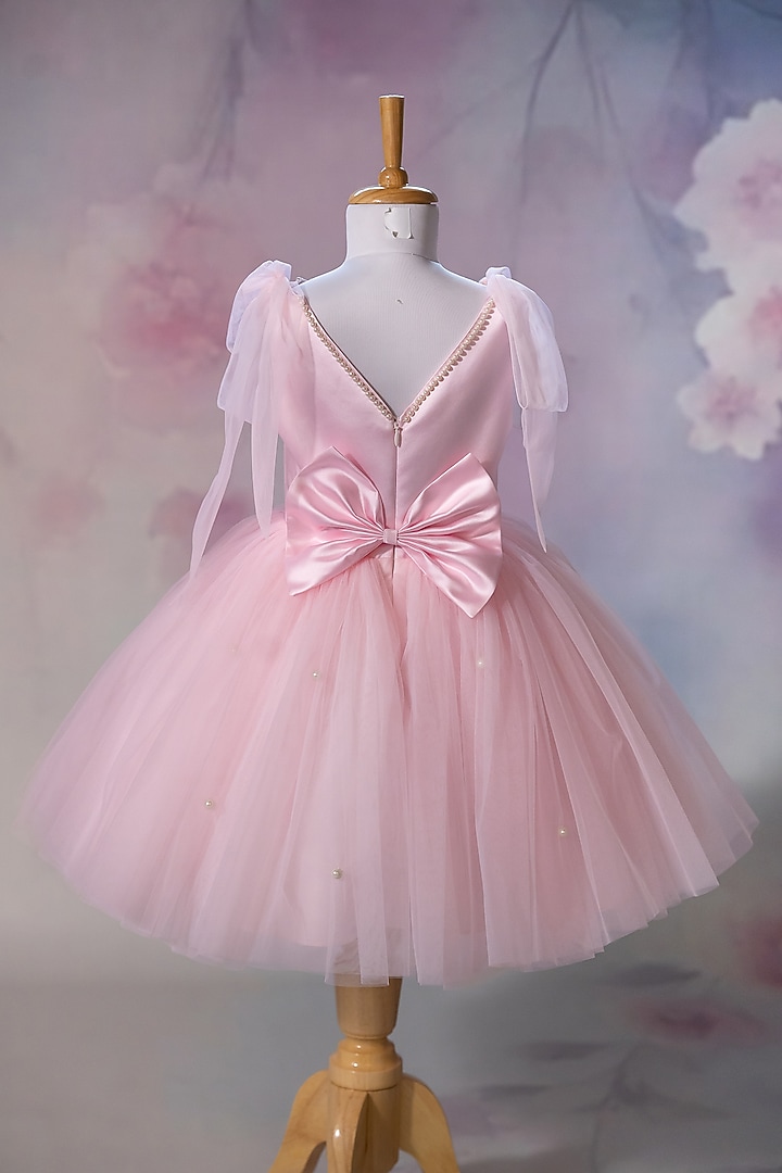 Pink Bridal Satin & Net Embroidered Dress For Girls by Ruchikalathlabel at Pernia's Pop Up Shop