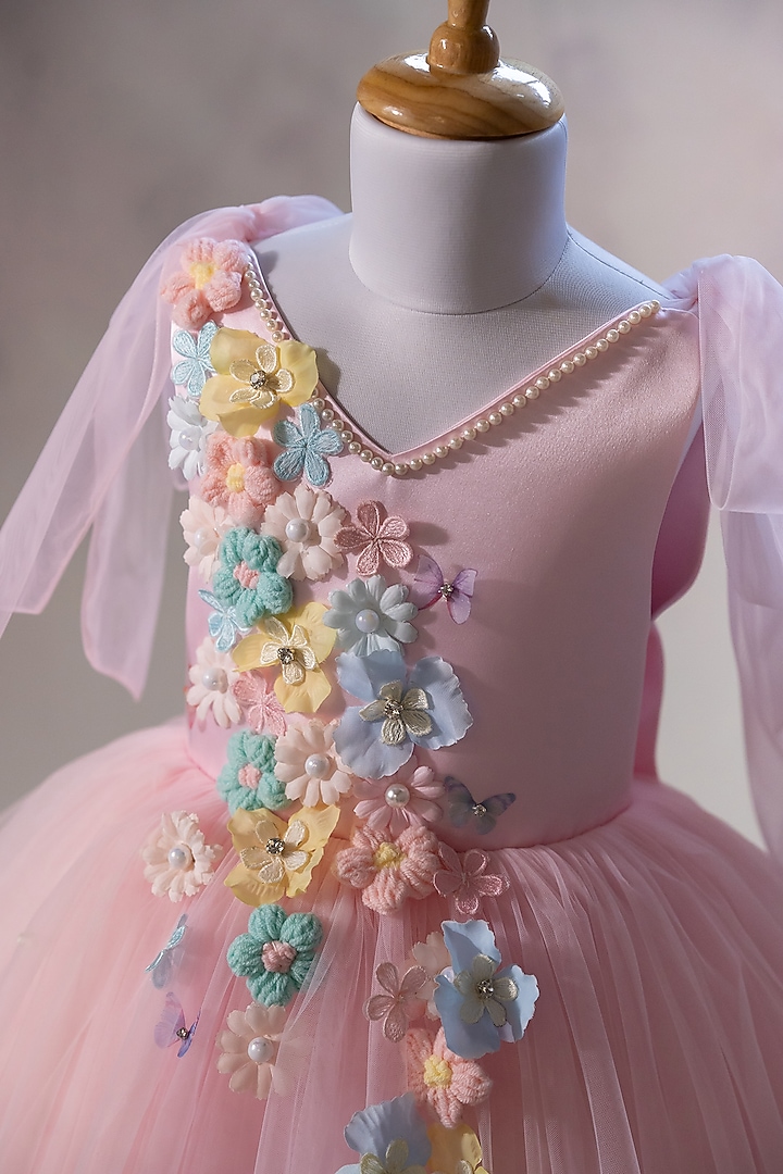 Pink Bridal Satin & Net Embroidered Dress For Girls by Ruchikalathlabel at Pernia's Pop Up Shop