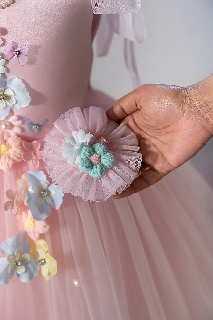 Pink Bridal Satin & Net Embroidered Dress For Girls by Ruchikalathlabel at Pernia's Pop Up Shop