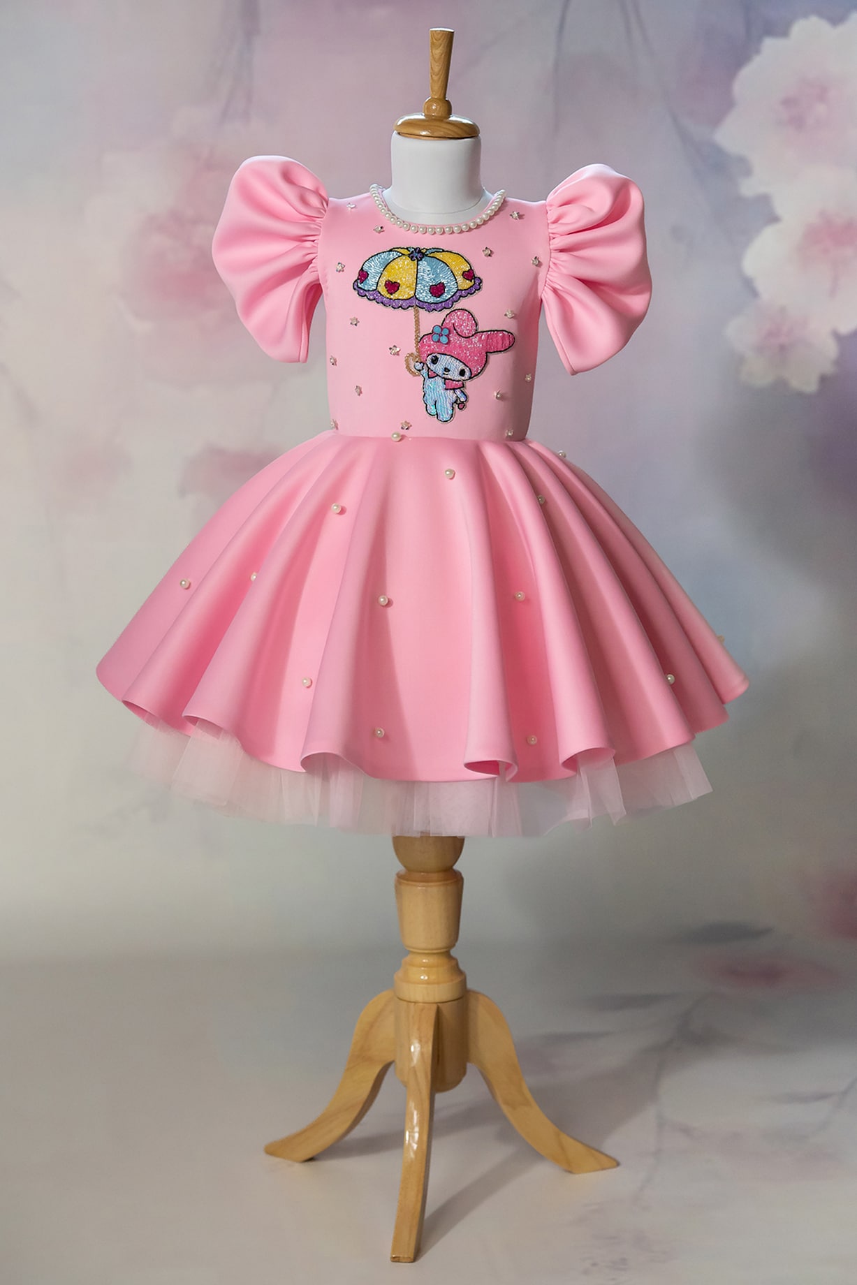 Pink Scuba Hand Embroidered Dress For Girls by Ruchikalathlabel at ...