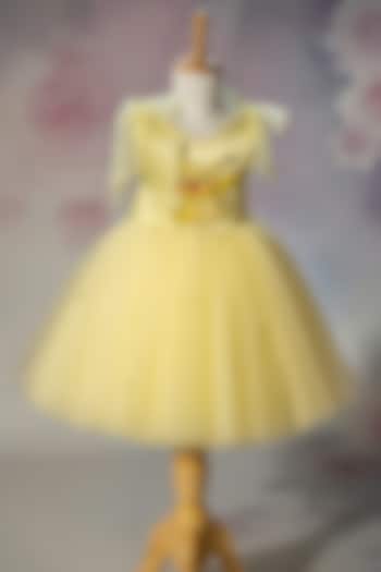 Yellow Bridal Satin & Net Hand Embroidered Tie-Up Dress For Girls by Ruchikalathlabel at Pernia's Pop Up Shop