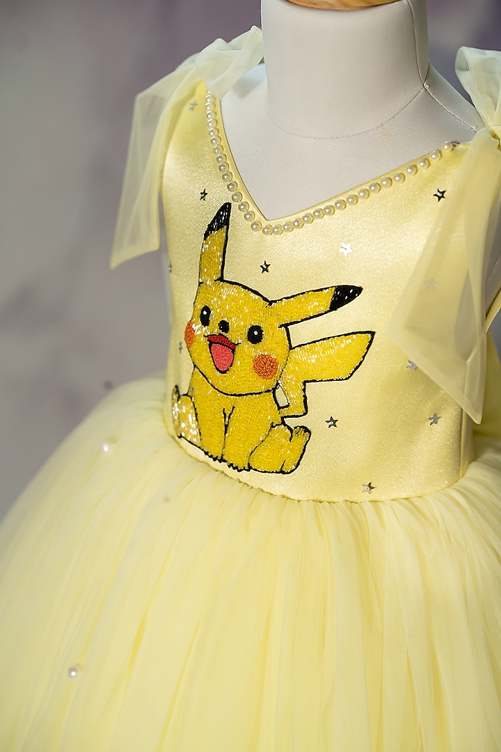 Yellow Bridal Satin & Net Hand Embroidered Tie-Up Dress For Girls by Ruchikalathlabel at Pernia's Pop Up Shop
