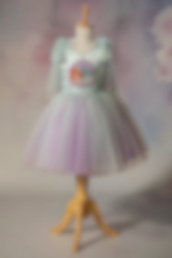 Blue Bridal Satin & Net Hand Embroidered Tie-Up Dress For Girls by Ruchikalathlabel at Pernia's Pop Up Shop