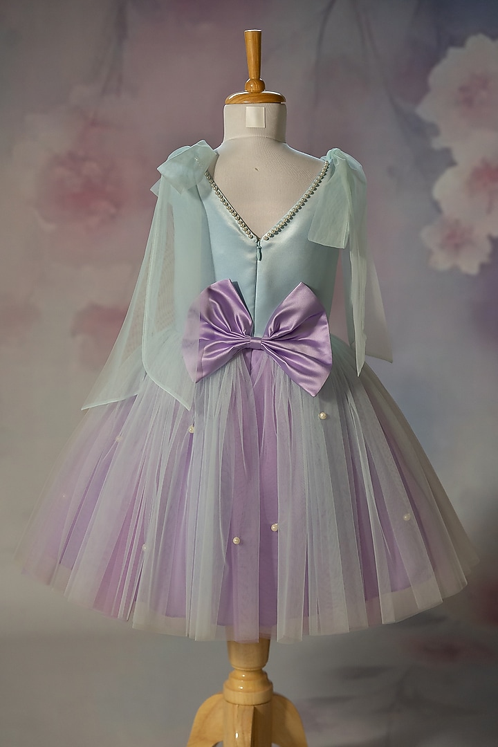 Blue Bridal Satin & Net Hand Embroidered Tie-Up Dress For Girls by Ruchikalathlabel at Pernia's Pop Up Shop