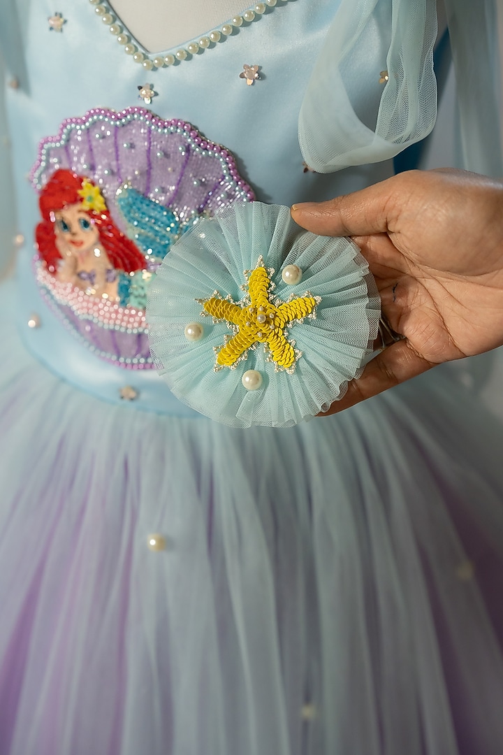 Blue Bridal Satin & Net Hand Embroidered Tie-Up Dress For Girls by Ruchikalathlabel at Pernia's Pop Up Shop