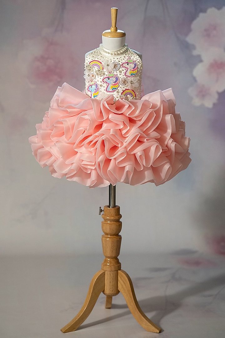 Pink Organza Hand Embroidered Gown For Girls by Ruchikalathlabel at Pernia's Pop Up Shop