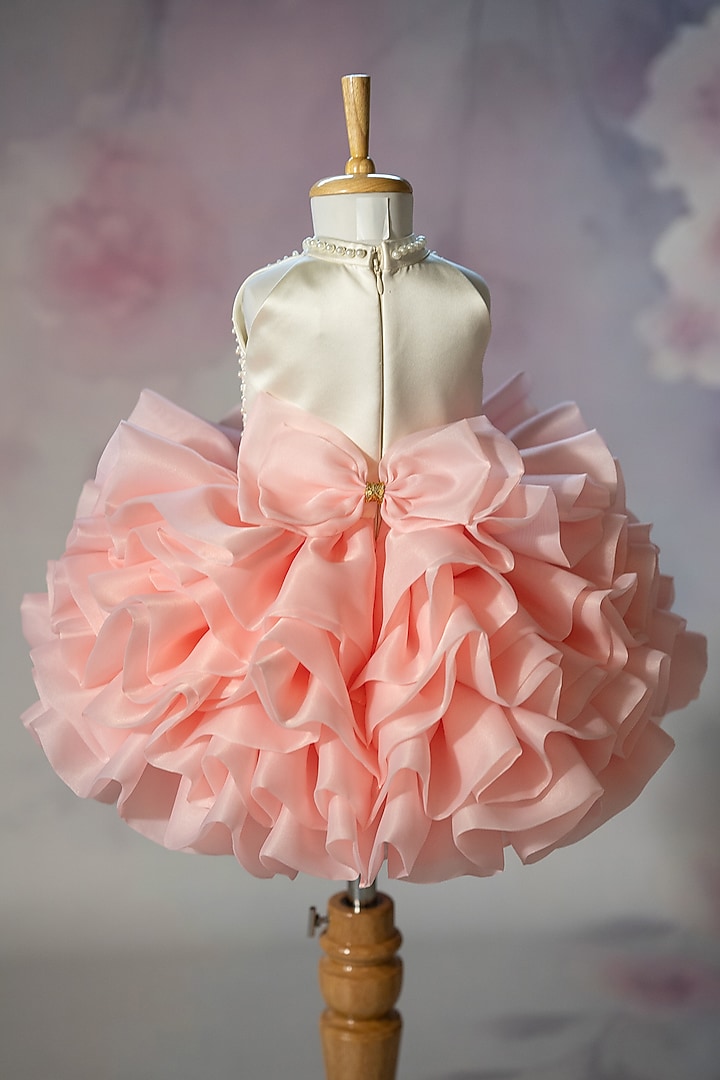 Pink Organza Hand Embroidered Gown For Girls by Ruchikalathlabel at Pernia's Pop Up Shop