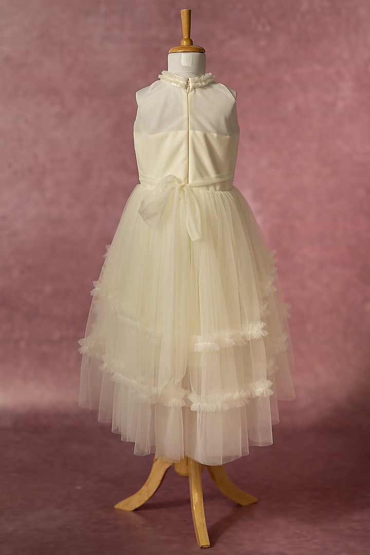 Off-White net Hand Embroidered High-Low Gown For Girls by Ruchikalathlabel at Pernia's Pop Up Shop
