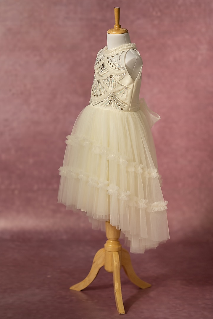 Off-White net Hand Embroidered High-Low Gown For Girls by Ruchikalathlabel at Pernia's Pop Up Shop