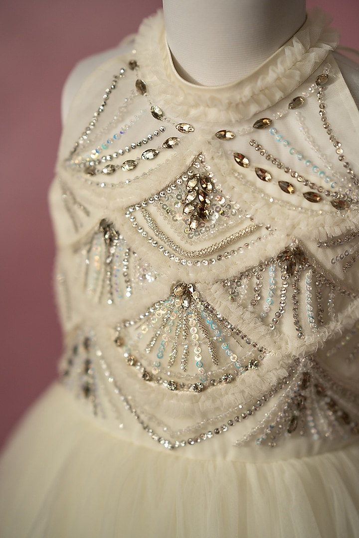 Off-White net Hand Embroidered High-Low Gown For Girls by ...