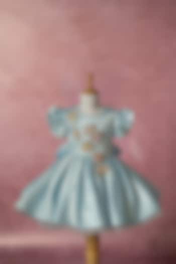 Blue Bridal Satin Hand Embroidered Dress For Girls by Ruchikalathlabel at Pernia's Pop Up Shop