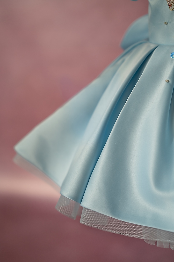Blue Bridal Satin Hand Embroidered Dress For Girls by Ruchikalathlabel at Pernia's Pop Up Shop