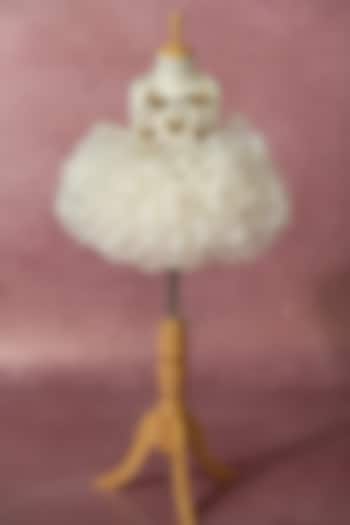 Off-White Organza Hand Embroidered Puffy Dress For Girls by Ruchikalathlabel at Pernia's Pop Up Shop