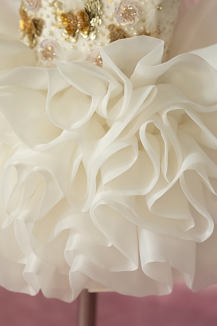 Off-White Organza Hand Embroidered Puffy Dress For Girls by Ruchikalathlabel at Pernia's Pop Up Shop