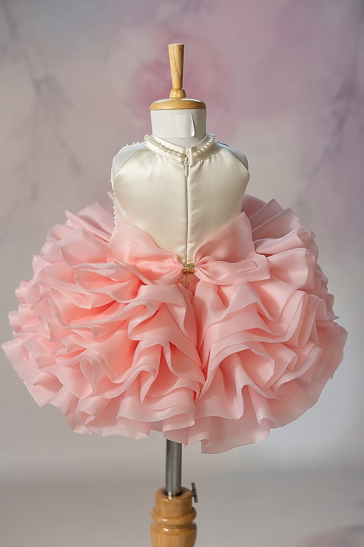 Pink Organza Hand Embroidered Puffy Dress For Girls by Ruchikalathlabel at Pernia's Pop Up Shop