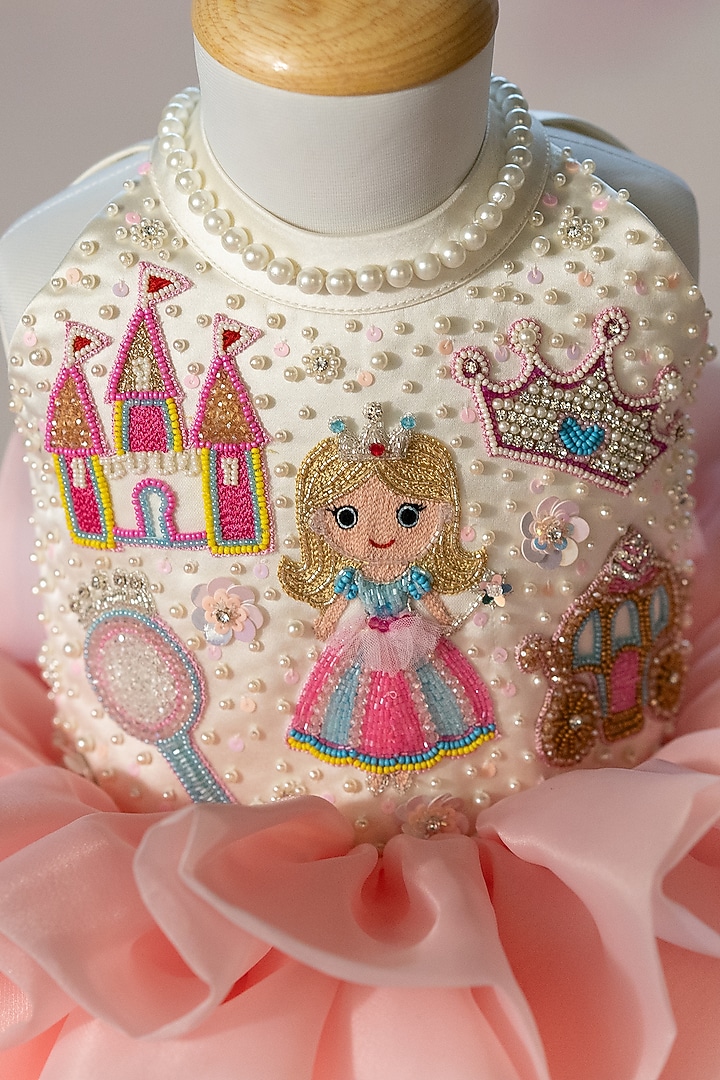 Pink Organza Hand Embroidered Puffy Dress For Girls by Ruchikalathlabel at Pernia's Pop Up Shop