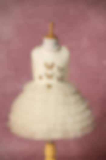 Off-White Net Hand Embroidered Layered Dress For Girls by Ruchikalathlabel at Pernia's Pop Up Shop