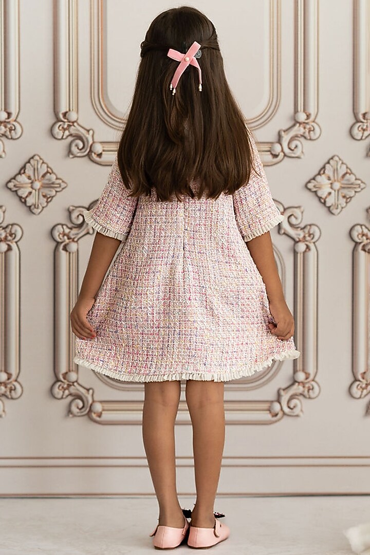 Pink Tweed Fabric A-Line Dress For Girls by Ruchikalathlabel at Pernia's Pop Up Shop