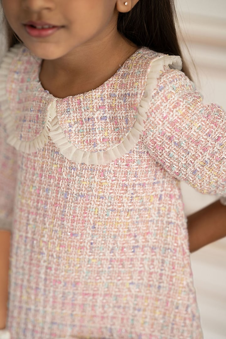 Pink Tweed Fabric A-Line Dress For Girls by Ruchikalathlabel at Pernia's Pop Up Shop