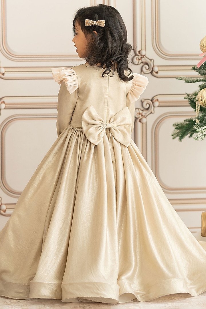 Golden Foil Hand Embroidered Gown For Girls by Ruchikalathlabel at Pernia's Pop Up Shop