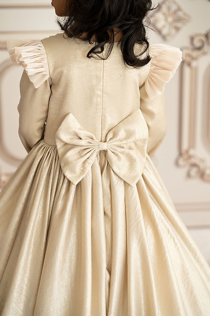 Golden Foil Hand Embroidered Gown For Girls by Ruchikalathlabel at Pernia's Pop Up Shop