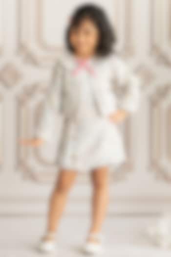 White Tweed Fabric Skirt Set For Girls by Ruchikalathlabel