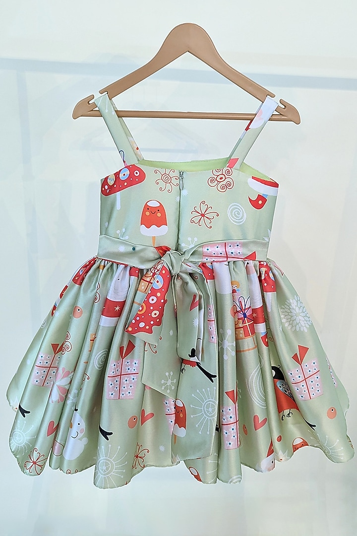Mint Green Japanese Satin Printed Dress For Girls by Ruchikalathlabel at Pernia's Pop Up Shop