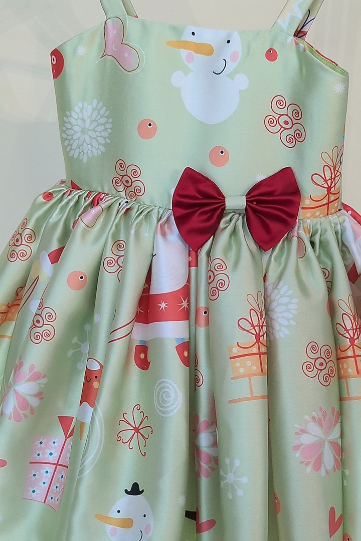Mint Green Japanese Satin Printed Dress For Girls by Ruchikalathlabel at Pernia's Pop Up Shop