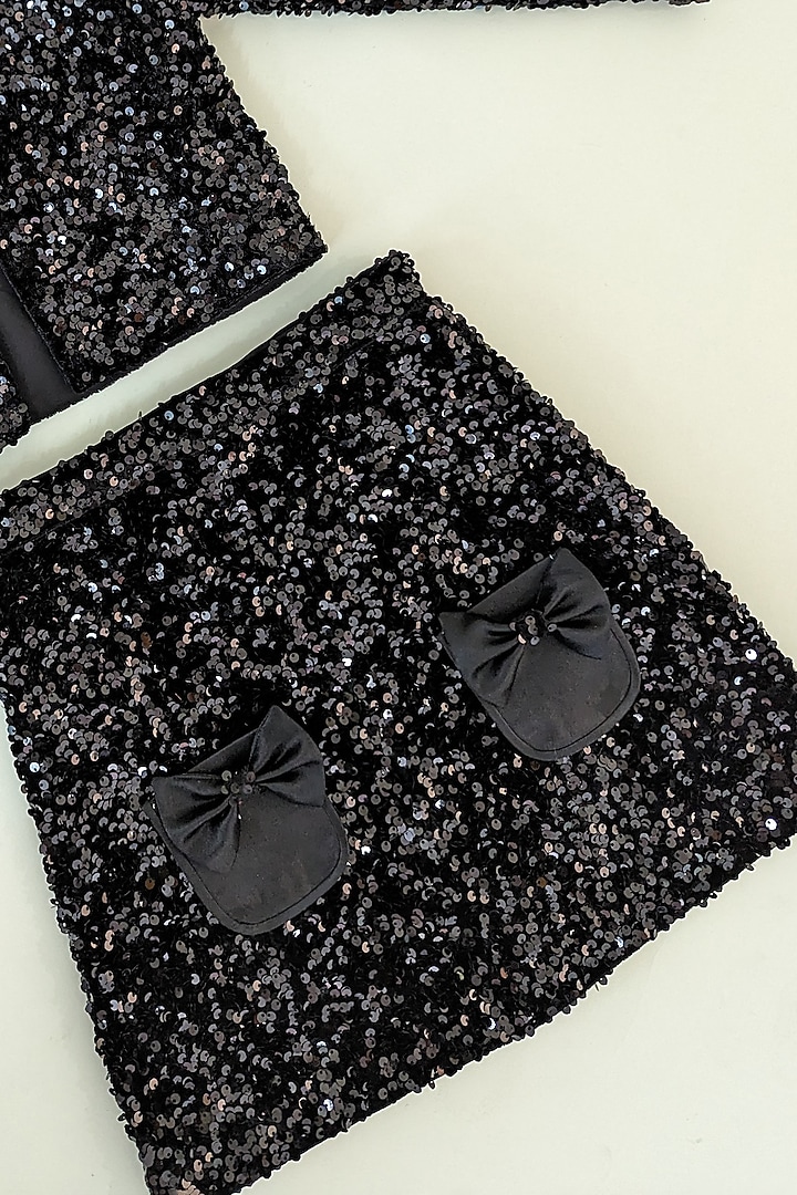 Black Velvet & Bridal Satin Sequins Embroidered Skirt Set For Girls by Ruchikalathlabel at Pernia's Pop Up Shop