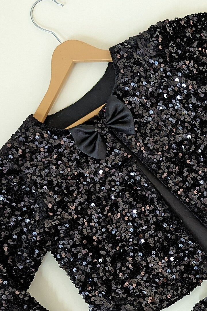 Black Velvet & Bridal Satin Sequins Embroidered Skirt Set For Girls by Ruchikalathlabel at Pernia's Pop Up Shop