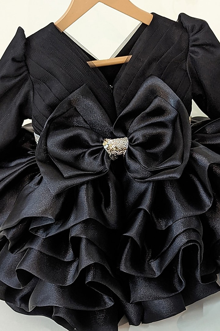 Black Butter Organza Hand Embroidered Tiered Dress For Girls by Ruchikalathlabel at Pernia's Pop Up Shop