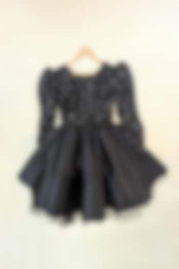 Black Sequins Velvet & Bridal Satin Flared Dress For Girls by Ruchikalathlabel
