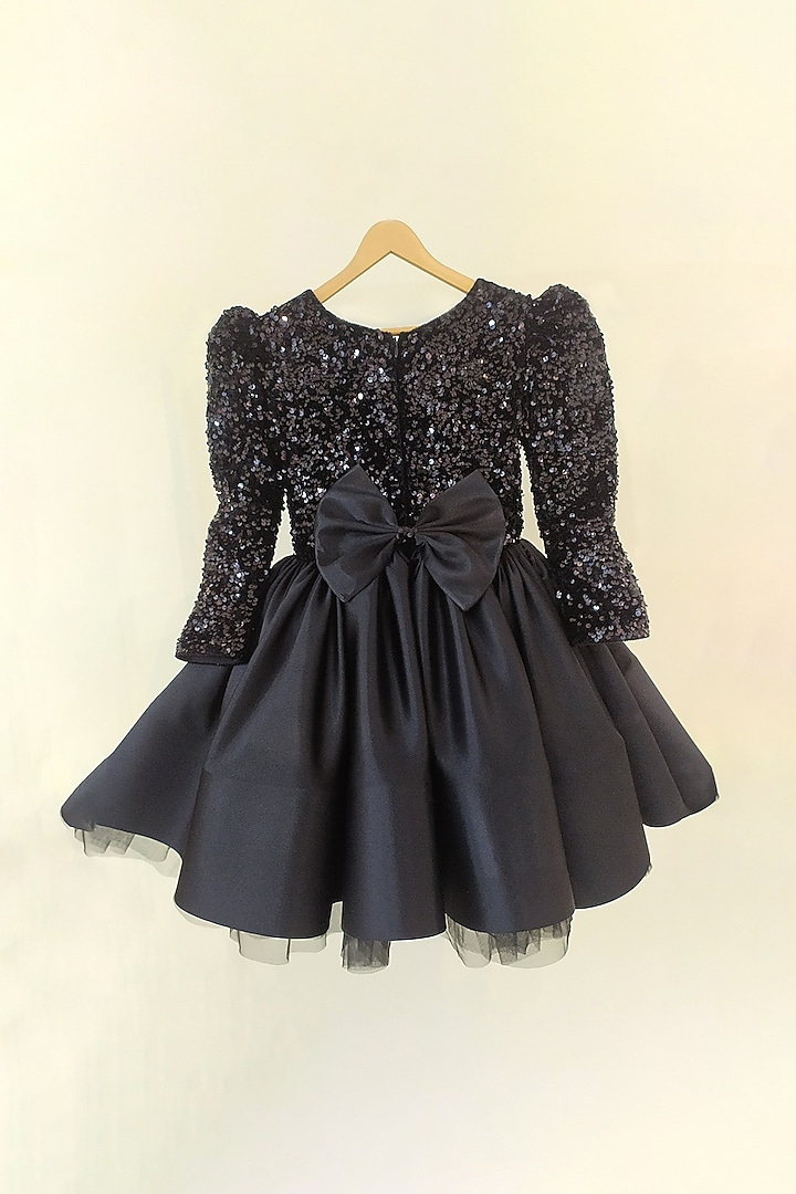Black Sequins Velvet & Bridal Satin Flared Dress For Girls by Ruchikalathlabel at Pernia's Pop Up Shop