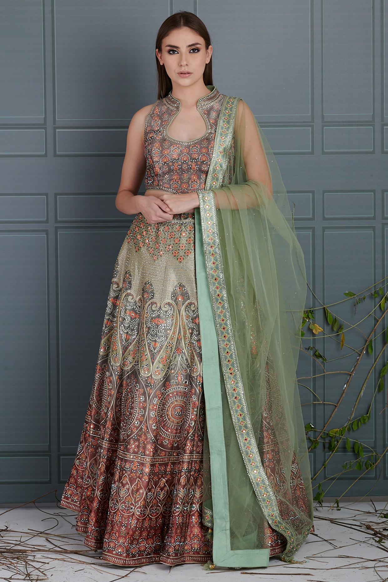 Buy Banarasi Silk Semi Stitched V Neck Lehenga Choli Online for Women in USA