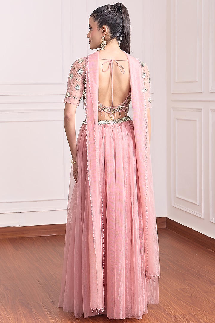 Lavender Shimmer Tulle Floral Sequin Embroidered Wedding Lehenga Set by RCKC AURUM at Pernia's Pop Up Shop