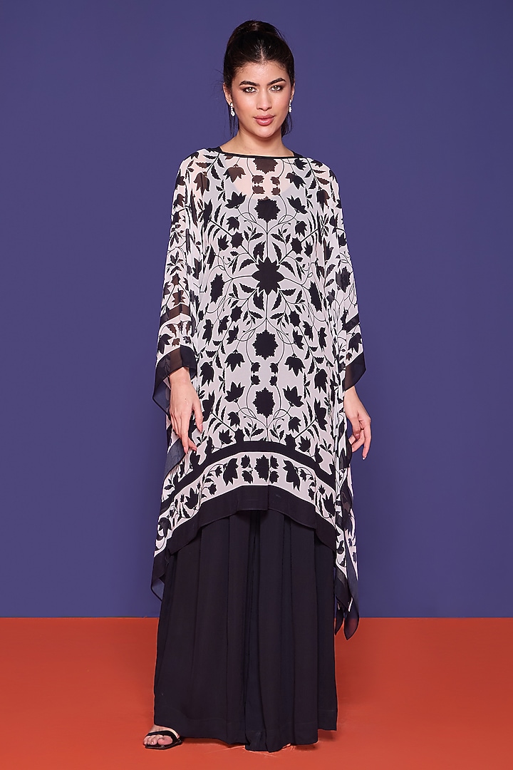 Black Georgette Printed Kaftan Set by RCKC AURUM at Pernia's Pop Up Shop