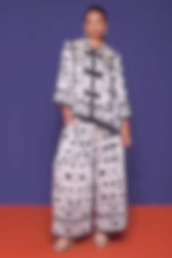 White & Black Satin Printed Co-Ord Set by RCKC AURUM at Pernia's Pop Up Shop