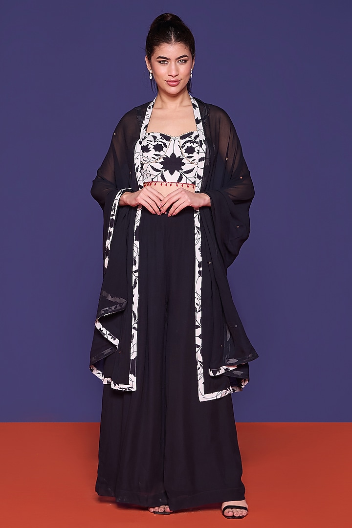 Black Georgette Cape Set by RCKC AURUM at Pernia's Pop Up Shop