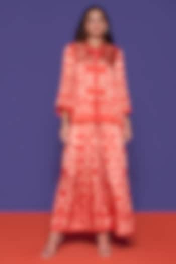 Rouge Orange Satin Printed Co-Ord Set by RCKC AURUM at Pernia's Pop Up Shop