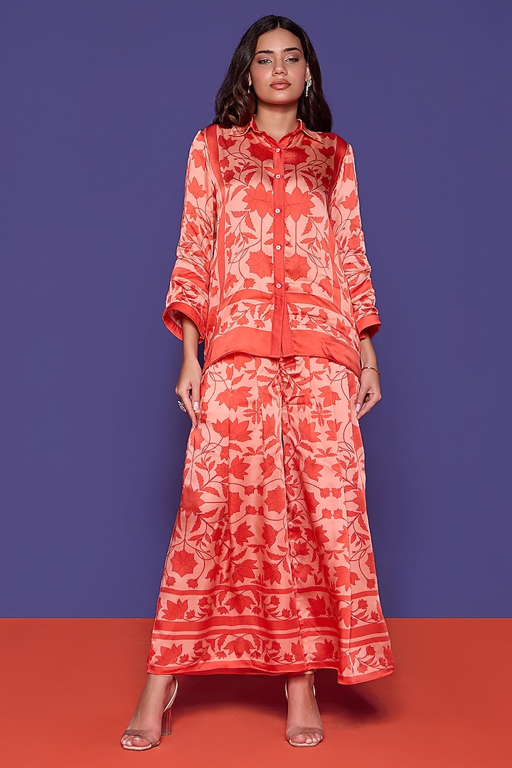 Rouge Orange Satin Printed Co-Ord Set by RCKC AURUM at Pernia's Pop Up Shop